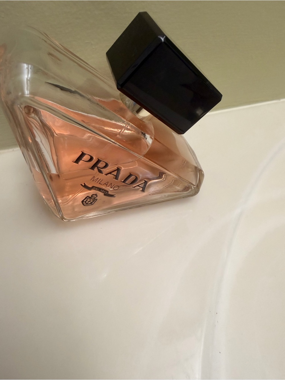 Prada Milano Women’s Fragrance Bottle in Blush Pink with Black Cap